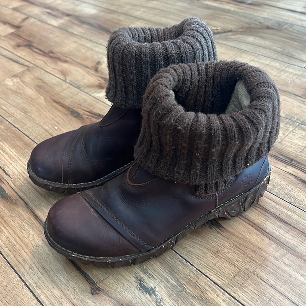 El Naturalista Boots Womens 6 Yggdrasil Ankle Booties Brown Wool/Leather Pull On